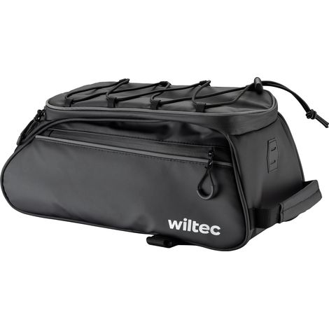 Wiltec Bolsa para Portaequipajes de Bicicleta 9L Negra, Alforja Trasera de 37×15×17cm con Asa de Transporte, Impermeable y con Reflectores (1/5)