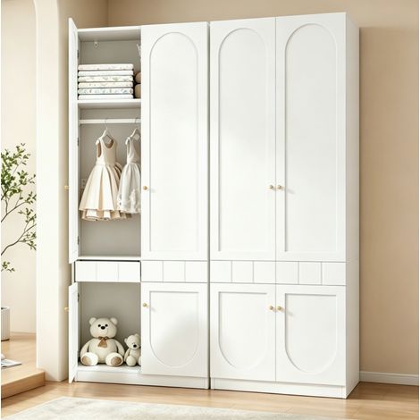 Lot de 2 armoires 80x50x200 cm avec penderie, étagères fixes et tiroirs à pression, MDF blanc