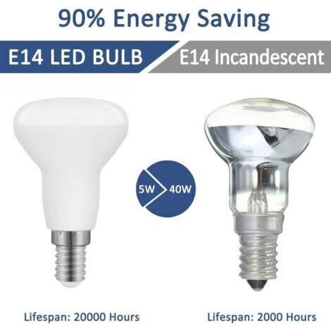 Ampoule LED R50 E14 5W, R50 LED E14 Réflecteur Équivalent Ampoule Incandescente E14 40W, Blanc Chaud 3000K 550LM, Non Dimmable, Lot de 5 [Classe énergétique F]
