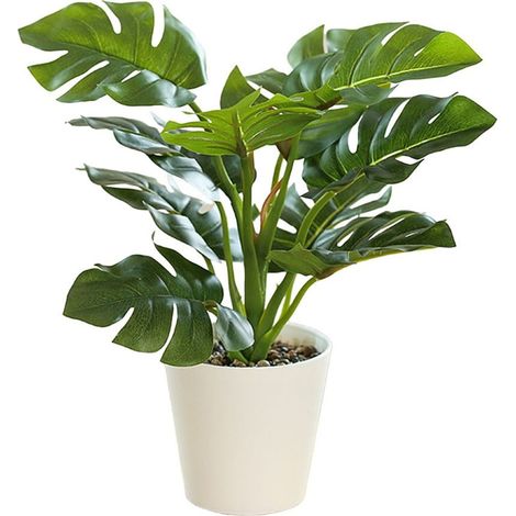 Planta Monstera artificial en maceta de 20 cm con hojas verdes realistas, ideal para interiores, oficinas o salas de estar. (1/5)