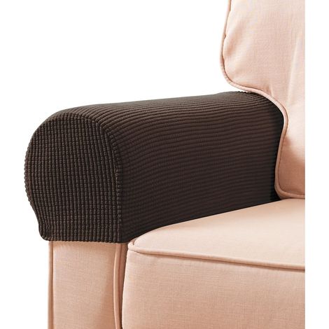 Lot de 2 housses d'accoudoir de fauteuil en spandex élastique, 18-21 x 6,5-8 x 8-11 pouces, marron, extensibles (1/5)