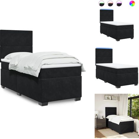 Boxspringbett mit Matratze Schwarz 90x190 cm Samt - Boxspringbett - Doppelbett - Samtbett - LED Beleuchtung - Höhenverstellbares Kopfteil (1/5)