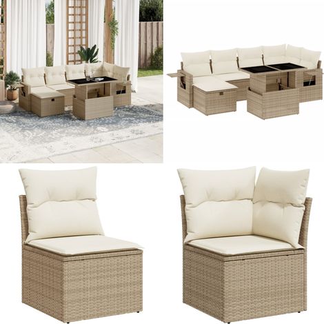 Salon de jardin avec coussins 7 pcs beige résine tressée - Ensemble Salon De Jardin - Mobilier De Jardin - Table Extensible - Chaise Lounge - Fauteuil Extérieur - Home & Living (1/5)
