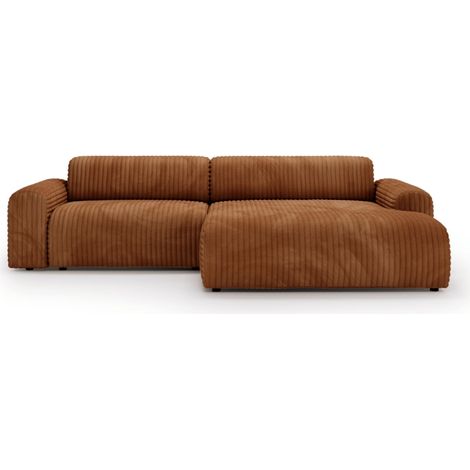 MEUBLER DESIGN Canapé Avec Méridienne Xxl Tissu Velours Côtelé Grande Épaisseur - Blume - Angle - Droit, Couleur - Velours Côtelé Terracotta, Style , x x cm (1/5)