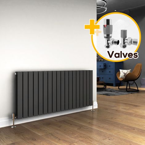 ELEGANT 600 x 1360 mm Anthracite Designer Radiator Horizontal Column Radiator Heater Double Flat Panel + Chrome Thermostatic Radiator Valves (1/5)
