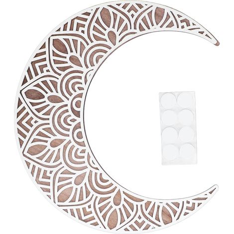 Pendentif Bois Sculpté à Phase Lunaire - Décoration Murale Élégante avec Gravure Creuse (1/5)