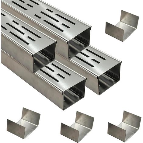 Caniveau Etroit Terrasse 7 Cm de Large, 4 M de Long, Caniveau Exterieur Extra Plat de ExtéRieur en Acier Inoxydable 304 avec Raccord, Canalisation de Drainage pour Balcon/Trottoir (1/5)