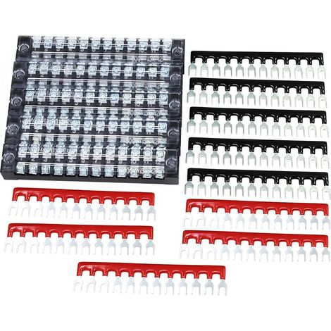 600V 15A Schraubklemme, 12-polig, zweireihig, mit 400V 15A rot-schwarzer Streifenbarriereklemme, 15 Stück (12-polig - 5er-Pack) (1/5)