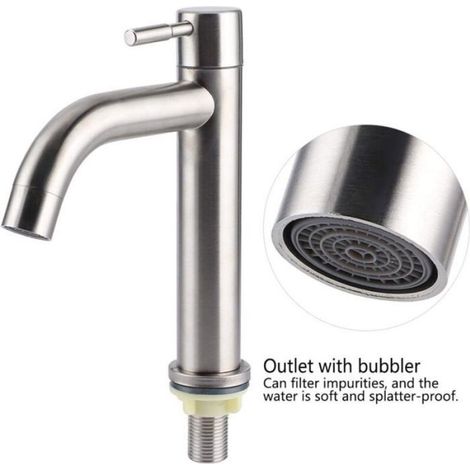 Robinet d'eau froide - - Cylindre simple - Hauteur 18 cm - Portée bec 11 cm - Inox brossé (1/4)