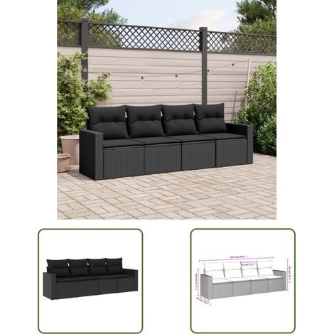 The Living Store 4-tlg. Garten-Sofagarnitur mit Kissen Schwarz Poly Rattan - Gartensofas - Outdoor Möbel - Gartenmöbel Set - Rattan Sofa - Polyethylen Furniture (1/3)