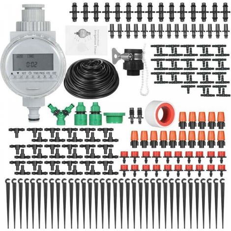 Kit d'irrigation goutte à goutte pour plantes avec système d'arrosage automatique électronique et minuterie d'irrigation brumisateur goutteurs 40 mètres de tuyau pour jardin pelouse terrasse (1/5)