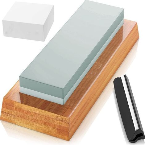 Sharpening Stone - Premium Whetstone 2 Side Grit 400/1000 - Knife Sharpener with Flat Stone and Non-Slip Rubber Base (1/5)