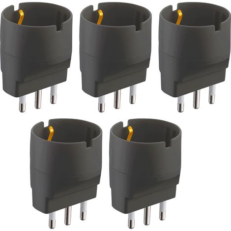 Set 5 Adattatori da Schuko a Spina Grande 16A, Nero