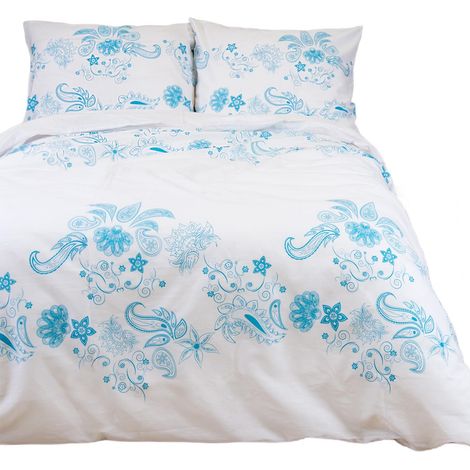 Bettwäsche-Set 160x200 cm, 100% Baumwolle, blaues Blumenmuster (1/5)