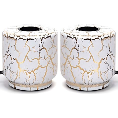 Lot de 2 supports lampe céramique effet craquelure dorée, douille E27, décoration vintage élégante pour intérieur