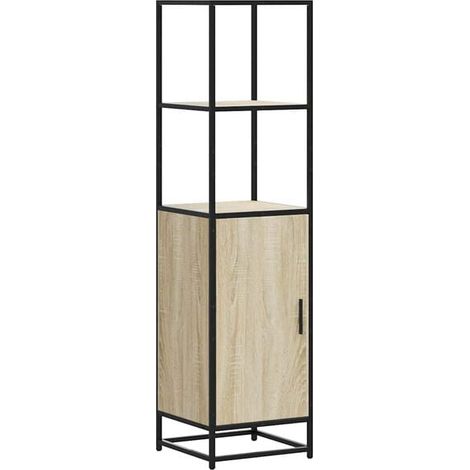 Buffet bas style industriel en bois d'ingénierie et métal, 35,5 x 35 x 139 cm, finition chêne Sonoma (1/5)