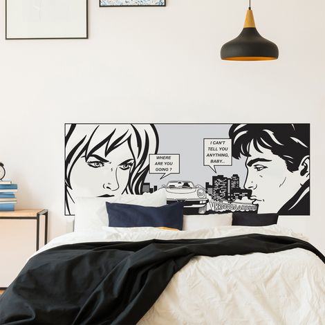 Sticker mural déco tête de lit 160x60cm, BD suspense, pour une ambiance mystérieuse et captivante. (1/4)