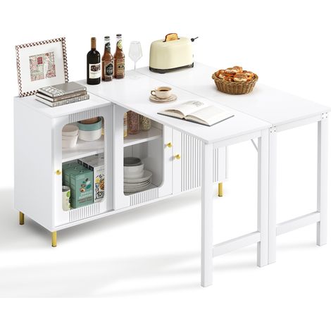 CHICFURN Credenza bianca 116 x 40 x 78,5 cm con piano ribaltabile per cucina e sala da pranzo (1/5)