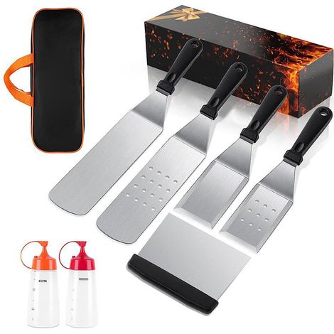 d’accessoires 8 pièces pour grill, ensemble d’accessoires barbecue à table plate pour les chefs Blackstone et de camp, ensemble de spatules barbecue avec spatule grossissante, couvercle de cuisson, g (1/5)