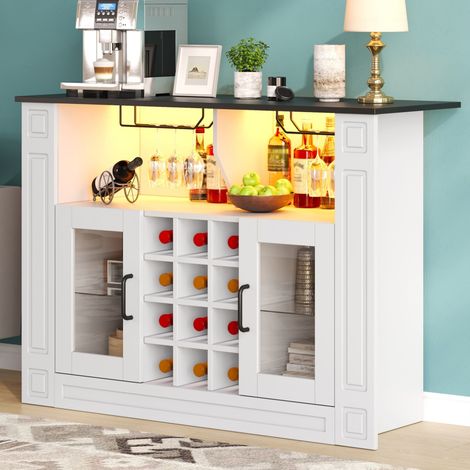 Aparador bar para vino 120x35x84 cm MDF blanco, LED RGB y almacenaje - MEUBLIV (1/5)