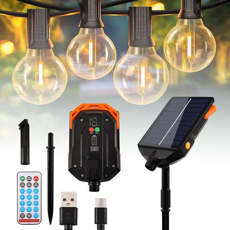 Panneau solaire de rechange pour guirlande lumineuse avec télécommande et port de charge USB, module solaire 24 V pour guirlandes lumineuses LED extérieures, étanche IP65, 13 modes d'éclairage (1/5)