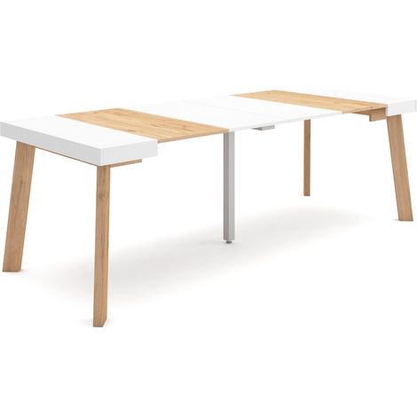 Skraut Home - Table console extensible, Console meuble, 220, Pour 10 personnes, Pieds en bois, Style moderne, Chêne et blanc (1/5)