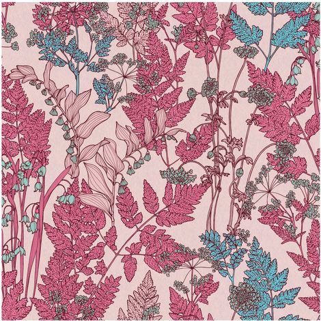 Flowers wallcovering wall Profhome 377518 non-woven wallpaper smooth with floral pattern matt pink red blue brown 5.33 m2 (57 ft2) (1/5)