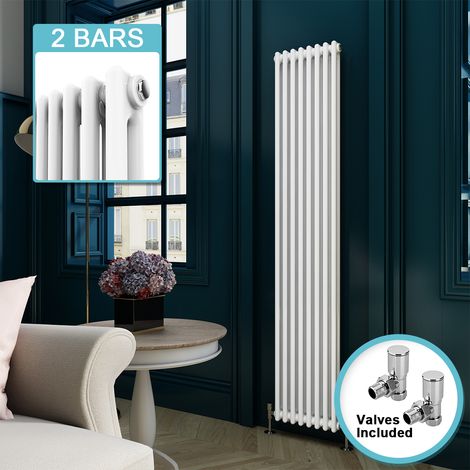 ELEGANT Traditional Column Radiator Cast Iron Style Radiator Vertical Radiator 1800 White Double Radiator Rads with Valves 1800 x 372 mm (1/5)