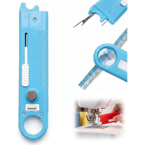 Enfile-aiguille automatique 4 en 1 pour machine à coudre, outil couture multifonction avec règle, loupe intégrée, guide magnétique bleu (1/5)