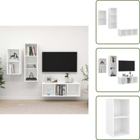 Holzwerkstoff - vidaXL 3-tlg. TV-Schrank-Set Weiß Holzwerkstoff - Weiß