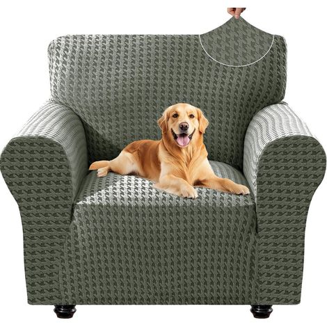 Housse de fauteuil extensible 1 place, anti-taches, anti-rayures, pour animaux, vert militaire (1/5)