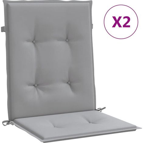 Un ensemble de deux coussins gris pour chaise de jardin à dossier bas