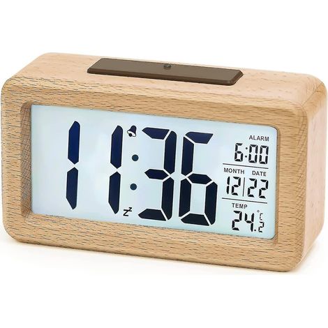 Alarm Clock Digital Digital Alarm Clock Wood With Sensor Module Table Clock With Large Display Date Temperature Display Dessert Clock With Snooze (1/4)