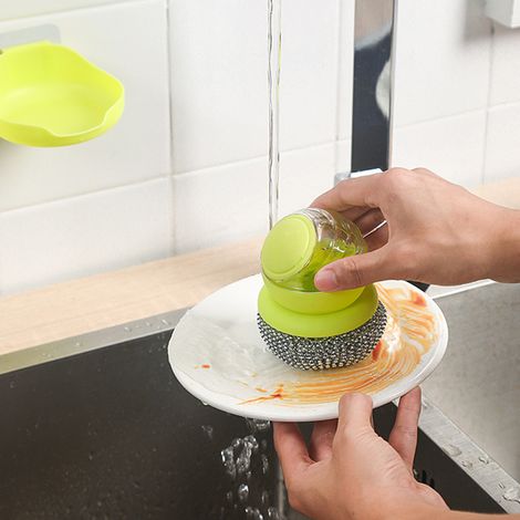 Brosse de Nettoyage pour Casseroles et Poêles avec Manche Multifonctionnelle - Hydraulique, Rotative à 360° et Antidérapante, Matériel Acier Inoxydable et Plastique, pour Cuisine Domestique et Profess (1/5)