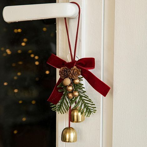 Pendentif élégant pour sapin de Nol, nud en velours, clochettes et pommes de pin, décoration de Nol, accessoires de fenêtre (2 cloches) (1/5)