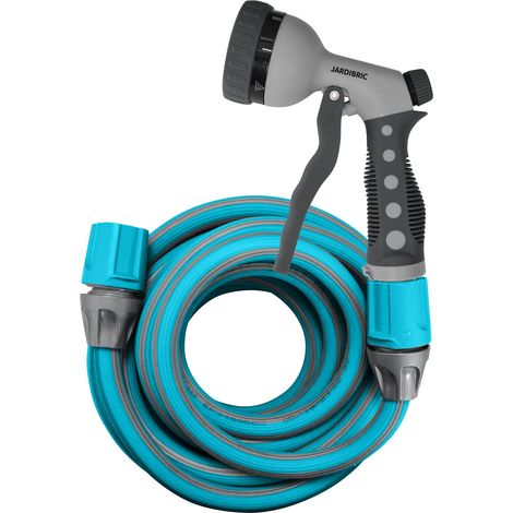 Set de Tuyau Etirable Jardibric Polymère Elastic 5 à 15m avec Raccord et Pistolet d'Arrosage