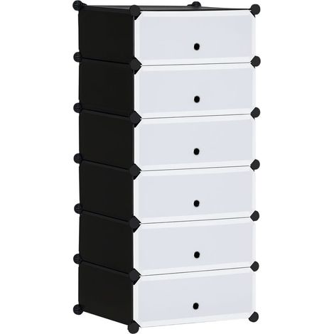 Shelf to shoes modular space-saving with 6 boxes in plastic PP and steel, 49 x 36,5 x 108 cm, black and transparent (1/5)