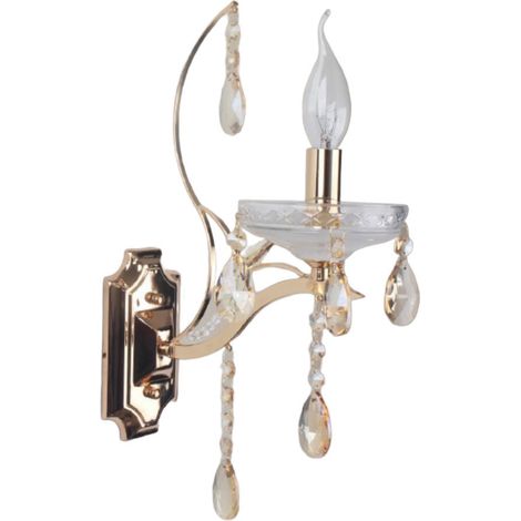Applique a candelabro con pendenti a gocce di cristallo in acrilico stile retrò attacco E14 oro (1/3)