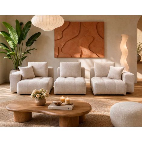 Colette - canapé modulable 3 places en velours texturé - beige (1/5)