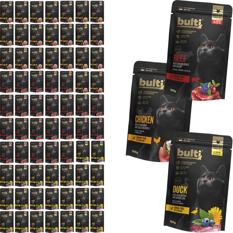 BULTI Superfood Nassfutter für Katzen, Geschmacksmischung, 80 x 100 g Beutel (1/5)
