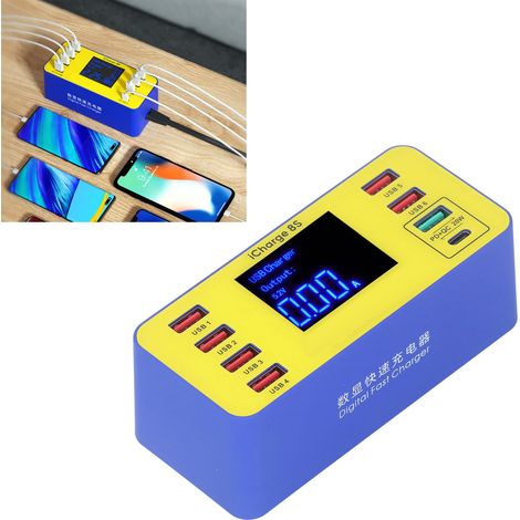 Chargeur de réparation USB à 8 ports avec affichage numérique, chargeur rapide multifonctionnel, prise standard européenne 100-240 V (1/5)