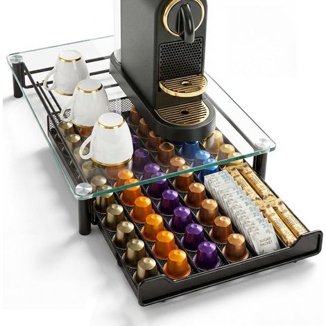 Support de capsules transparent pour 60 capsules de café, rangement en verre et métal, design extensible, robuste (1/5)