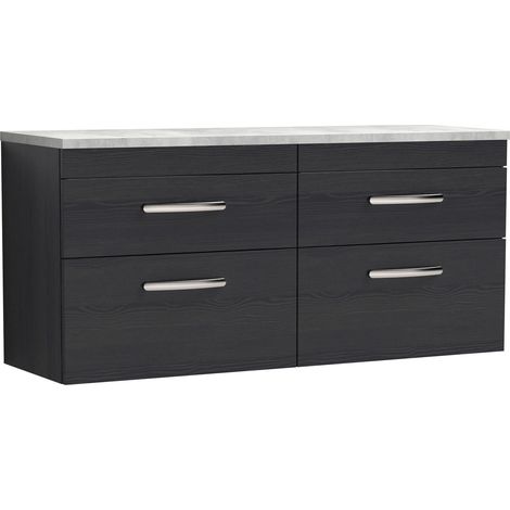 Millwich Contemporary 4 Drawer Wall Hung Vanity Unit with Laminate Black Galaxy Granite Worktop, Charcoal Black, 1200mm