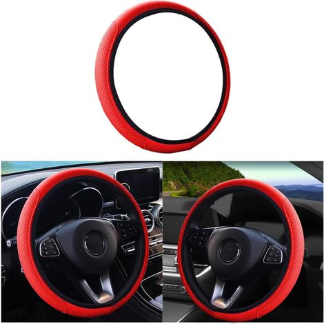 Couvre de Volant Voiture Antidérapant Respirant Souple, Couvre Volant en Microfibre Cuir Souple, Couvre Volant Voiture, Taille Universelle Diamètre 38cm, pour Van Truck SUV(Rouge) (1/5)