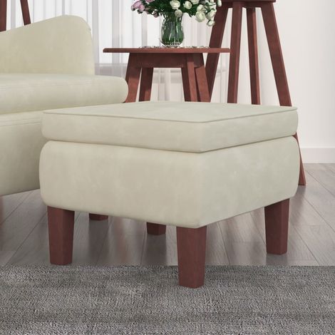 Repose-pied, Tabouret Bas Pouf, Tabouret avec pieds pour Salon ou Chambre en bois Crème Velours HAV9570 (1/5)