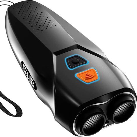 Dispositivo antiladridos ultrasónico para perros con linterna LED, 3 niveles de intensidad, recargable, portátil, Disponible en plata y negro (1/5)