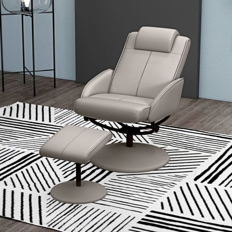 Relaxsessel 78x67x98 cm Grau aus Kunstleder und Holz mit Fußstütze, 360° drehbar, ergonomisch, bis 145° verstellbar (1/5)