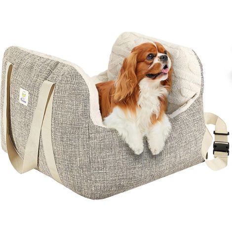 Car Seat for Small Dogs, Dog Bed, Car, Brown Dog Car Seat with Attachment Buckle and Safety Leash, Pet Carrier Bag for up to 25 Pounds