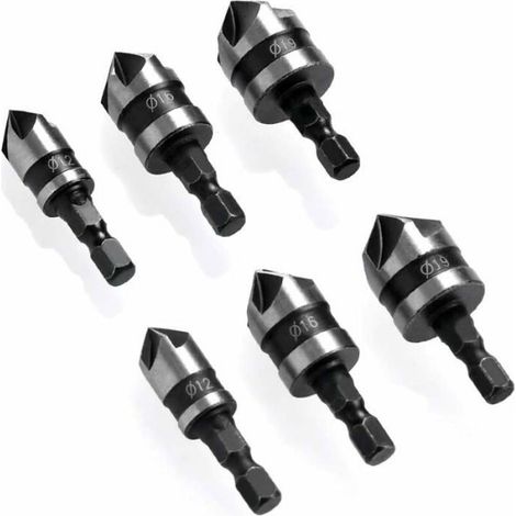 6 Pcs Chanfrein à manche hexagonal,Fraise à Fraiser à 90 °, 6-19 Mm Fraise à Fraiser pour MéTal,Bois Odipie (1/5)