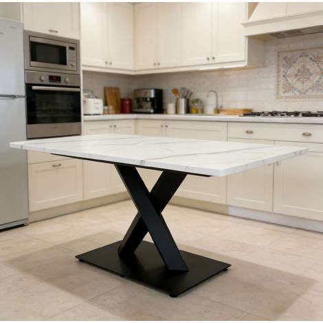 Tavolo da pranzo 160x80x75 cm bianco e nero in MDF e metallo con base a X (1/5)